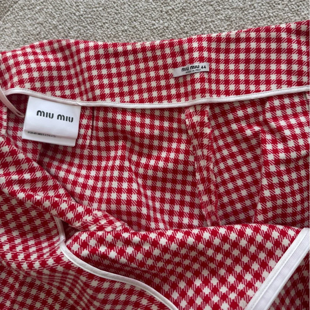 Miu Miu Red Gingham Check Flared Wool Trousers SZ 44 NWT - Picture 7 of 10